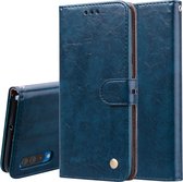 Zakelijke stijl olie wax textuur horizontale flip lederen case voor Galaxy A50, met houder & kaartsleuven & portemonnee (blauw)