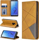 Ruit textuur horizontale flip magnetische lederen tas met houder en kaartsleuven en portemonnee voor Galaxy S9 (geel)