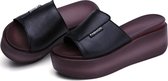 Eenvoudige wig dikke bodem strand slippers sandalen voor vrouwen (kleur: zwart maat: 38)