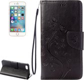 Voor iPhone 8 & 7 geperste bloemen horizontale flip lederen tas met houder & kaartsleuven & portemonnee (zwart)