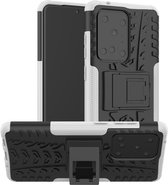 Voor Galaxy S20 Ultra Tire Texture Shockproof TPU + PC beschermhoes met houder (wit)