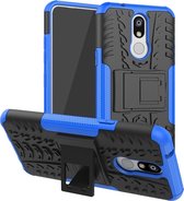 Schokbestendige pc + TPU-bandenpatroonbehuizing voor LG K40, met houder (blauw)