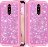 Glitter poeder contrast huid schokbestendig siliconen + pc beschermhoes voor lg stylo 5 (roze)