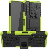 Voor Sony Xperia 1 II Tire Texture Shockproof TPU + PC beschermhoes met houder (groen)