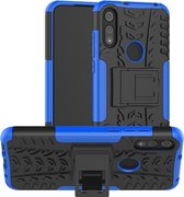 Voor Motorola Moto E7 Tire Texture Shockproof TPU + PC beschermhoes met houder (blauw)