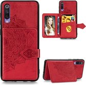 Voor Xiaomi Mi 9 SE Mandala reliÃ«f magnetische doek PU + TPU + pc-hoes met houder & kaartsleuven & portemonnee & fotolijst en riem (rood)