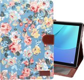 dibase voor Huawei MediaPad M5 10,8 inch bloempatroon Doek oppervlak PU lederen tas met houder & kaartsleuven & portemonnee (blauw)