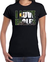 Tekst shirt I love eagles met dieren foto van een arend vogels zwart voor dames - cadeau t-shirt arenden liefhebber XL
