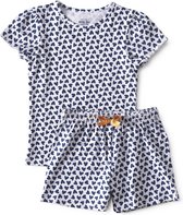 Little Label Pyjama Meisjes Maat 98-104 - Wit, Blauw - Zachte BIO Katoen - Shortama - 2-delige zomer pyama meisjes - Hartjesprint
