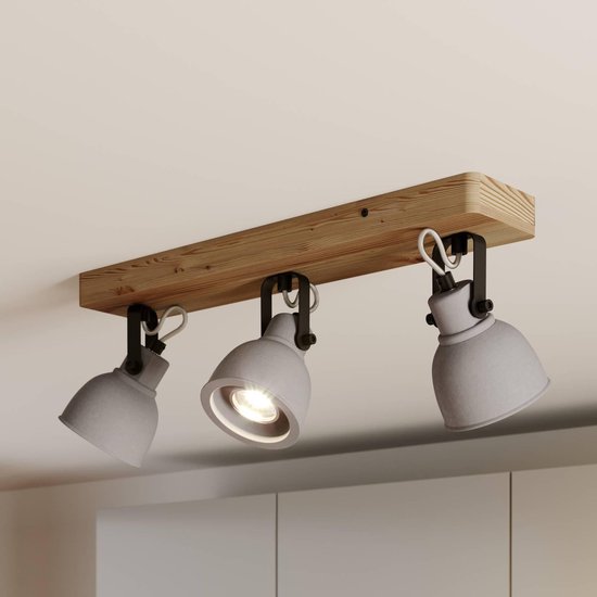 Lindby - buitenspot - 3lichts - Dennenhout, beton - H: 19 cm - GU10 - grijs, licht hout