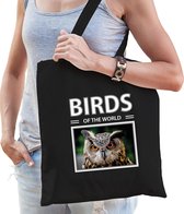 Dieren Uil foto tas katoen volw + kind zwart - birds of the world - kado boodschappentas/ gymtas / sporttas - Uilen