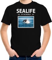 Dieren foto t-shirt Orka - zwart - kinderen - sealife of the world - cadeau shirt Orkas liefhebber L (146-152)