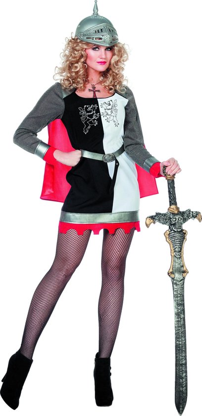 Wilbers & Wilbers - Middeleeuwse & Renaissance Strijders Kostuum - Ridderdame Van De Ronde Tafel - Vrouw - Rood, Grijs - Maat 40 - Carnavalskleding - Verkleedkleding