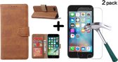 Hoesje Geschikt voor iPhone SE 2022 / 7 / 8 hoesje wallet case Bruin met 2 pack Screenprotector