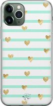 iPhone 11 Pro hoesje - Mint hartjes - Soft Case Telefoonhoesje - Print - Blauw
