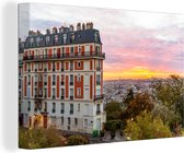 Canvas Schilderij Parijs - Skyline - Zon - 90x60 cm - Wanddecoratie