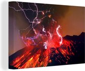 Canvas Schilderij Bliksem bij vulkaanuitbarsting - 60x40 cm - Wanddecoratie