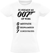 Ze noemen me 007 op het werk Dames t-shirt | James Bond | werken | Werk | Motivatie | grappig | cadeau | Wit
