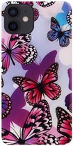 ADEL Siliconen Back Cover Softcase Hoesje voor iPhone 12 Mini - Vlinder Roze
