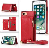 Portemonnee-tas met vierkante rits TPU + PU-achterklep met houder & kaartsleuven & portemonnee & cross-body riem voor iPhone SE 2020/8/7 (rood)