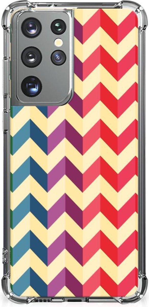 Samsung Galaxy S21 Ultra Doorzichtige Silicone Hoesje Zigzag Multi Color