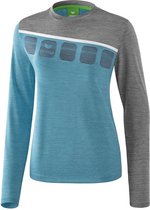 Erima Teamline 5-C Longsleeve Dames Oriental Blue Melange-Grijs Melange-Wit Maat 38