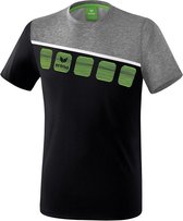 Erima 5-C T-Shirt - Zwart / Grey Melange / Wit | Maat: XL