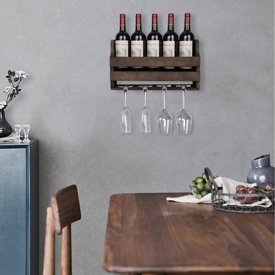 Casier à vin mural OROPY avec porte-verre, porte-bouteilles en bois  vintage, pour... | bol.com