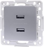 Wandcontactdoos - Igna Jura - Inbouw - Vierkant - Kunststof - 2-voudig USB Aansluiting - Zilver