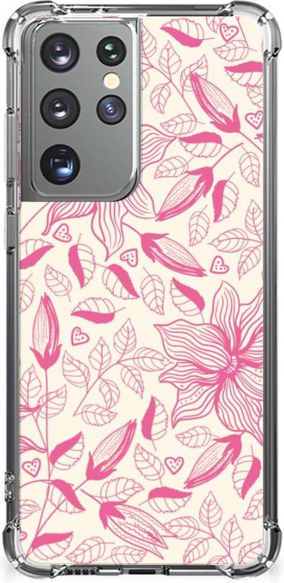 Back Cover voor Samsung Galaxy S21 Ultra Case Pink Flowers