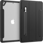 Apple iPad 10.2 2019 / 2020 / 2021 Hoes - Tri-Fold Book Case met Transparante Back Cover en Pencil Houder - Zwart