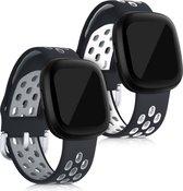 kwmobile 2x armband voor Fitbit Versa 3 / Sense - Bandjes voor fitnesstracker in zwart / wit / zwart / grijs