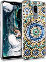 kwmobile telefoonhoesje voor LG G7 ThinQ / Fit / One - Hoesje voor smartphone in blauw / oranje / turquoise - Marokkaanse Tegels Rond design