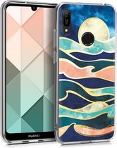kwmobile telefoonhoesje voor Huawei Y6 (2019) - Hoesje voor smartphone in donkerblauw / koraal / goud - Glory Mix Golven design