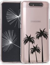 kwmobile telefoonhoesje voor Samsung Galaxy A80 - Hoesje voor smartphone in zwart / transparant - Palbomen design