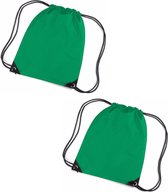 Set van 10x stuks grasgroene Nylon sport/zwembad gymtas/ gymtasje met rijgkoord 45 x 34 cm - Kinder tasjes