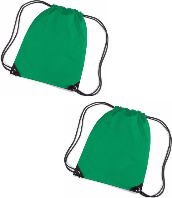 Set van 10x stuks grasgroene Nylon sport/zwembad gymtas/ gymtasje met rijgkoord 45 x 34 cm - Kinder tasjes