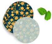 4 Luxe Glazen Onderzetters - Design Yellow Flowers - Rond