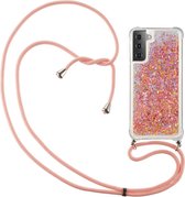 Lunso - Backcover hoes met koord - Geschikt voor Samsung Galaxy S21 Plus / S21+ - Glitter Roze