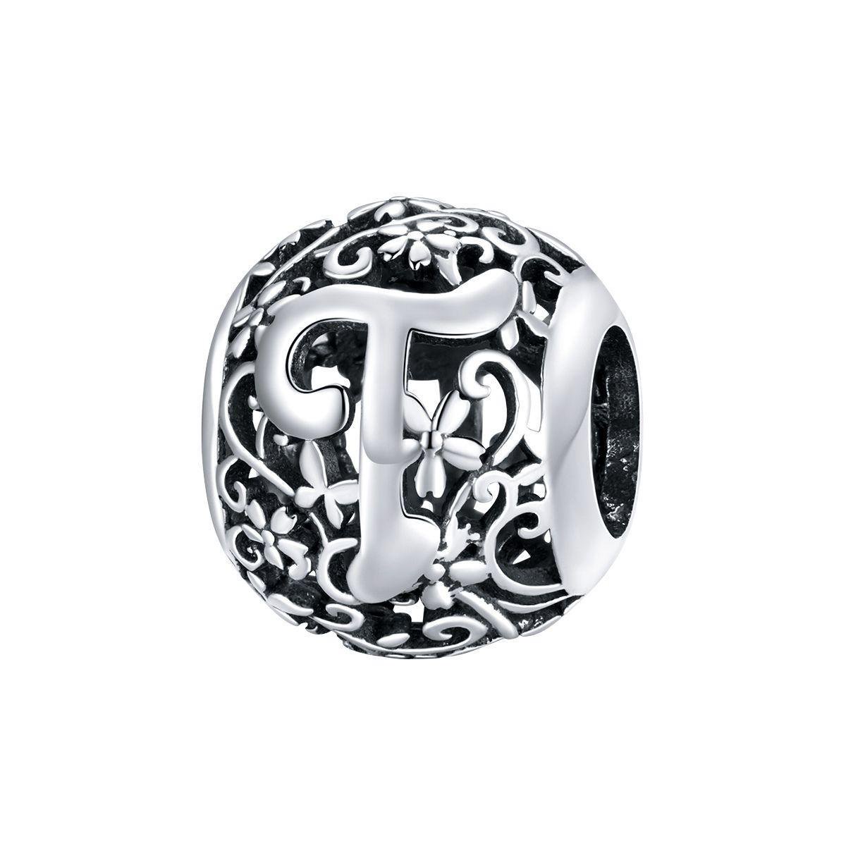 Letter T romantisch bedel | alfabet bead | Zilverana | geschikt voor alle bekende merken | 925 zilver | moederdag