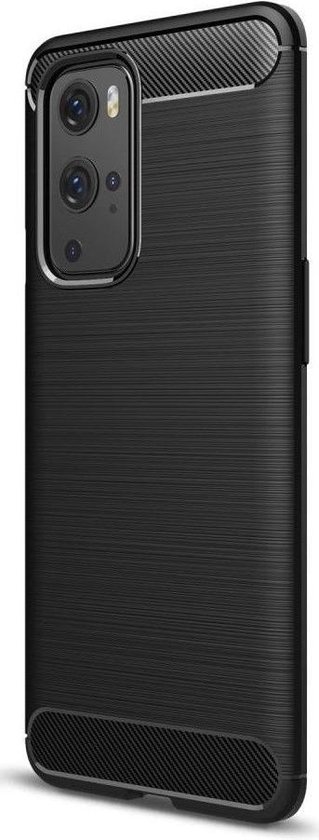 Foto: Geborsteld tpu hoesje geschikt voor oneplus 9 pro beschermhoes back cover flexibel tpu stijlvol carbon dun zwart