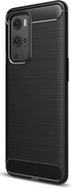 Geborsteld TPU Hoesje Geschikt voor OnePlus 9 Pro | Beschermhoes | Back Cover | Flexibel TPU | Stijlvol Carbon | Dun | Zwart