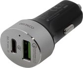 Deltaco USBC-CAR101 Autolader met USB en USB-C poort en Quick Charge 3.0 - 6A max. 33W - Zwart/Zilver