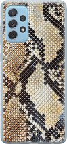 Samsung A52 (5G) hoesje siliconen - Snake / Slangenprint bruin | Samsung Galaxy A52 (5G) case | goudkleurig | TPU backcover transparant