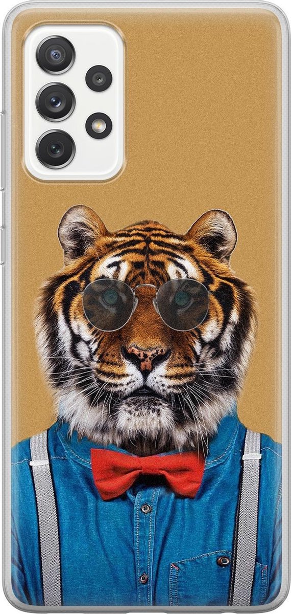Samsung Galaxy A52 hoesje siliconen - Tijger hipster - Soft Case Telefoonhoesje - Print / Illustratie - Bruin