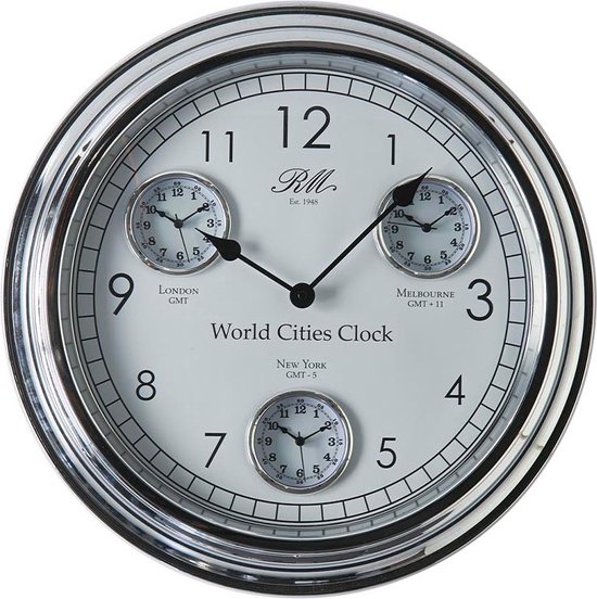 Horloge Villes du Monde Riviera Maison - Horloge - Aluminium; Verre -  Argent; blanc | bol.com
