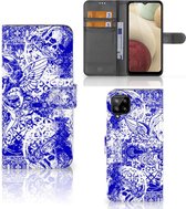 Book Style Case Samsung Galaxy A12 Smartphone Hoesje Angel Skull Blue