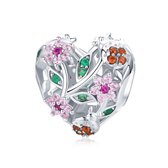 Hart vormige bedel bloemen zirkonia | bead | Zilverana | geschikt voor alle bekende merken | 925 zilver | moederdag