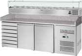 Royal Catering Pizzawerkbank met opzetkoelvitrine - 702 L - Granieten werkblad - 2 Deuren