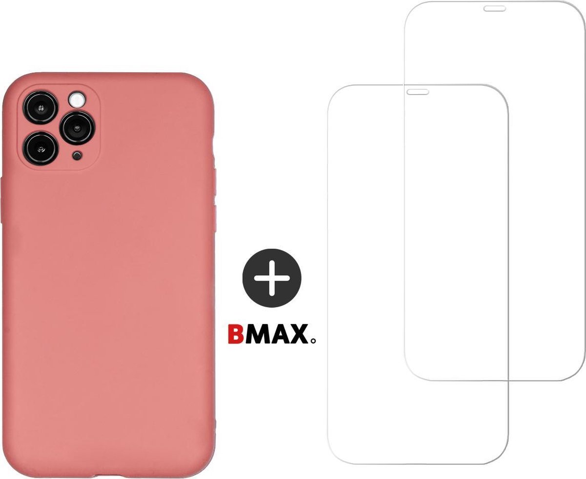 BMAX Telefoonhoesje geschikt voor iPhone 11 Pro Max - Siliconen hardcase hoesje roze - Met 2 screenprotectors